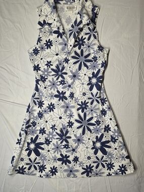 Sleeveless Floral Polo Mini Dress in Navy and White